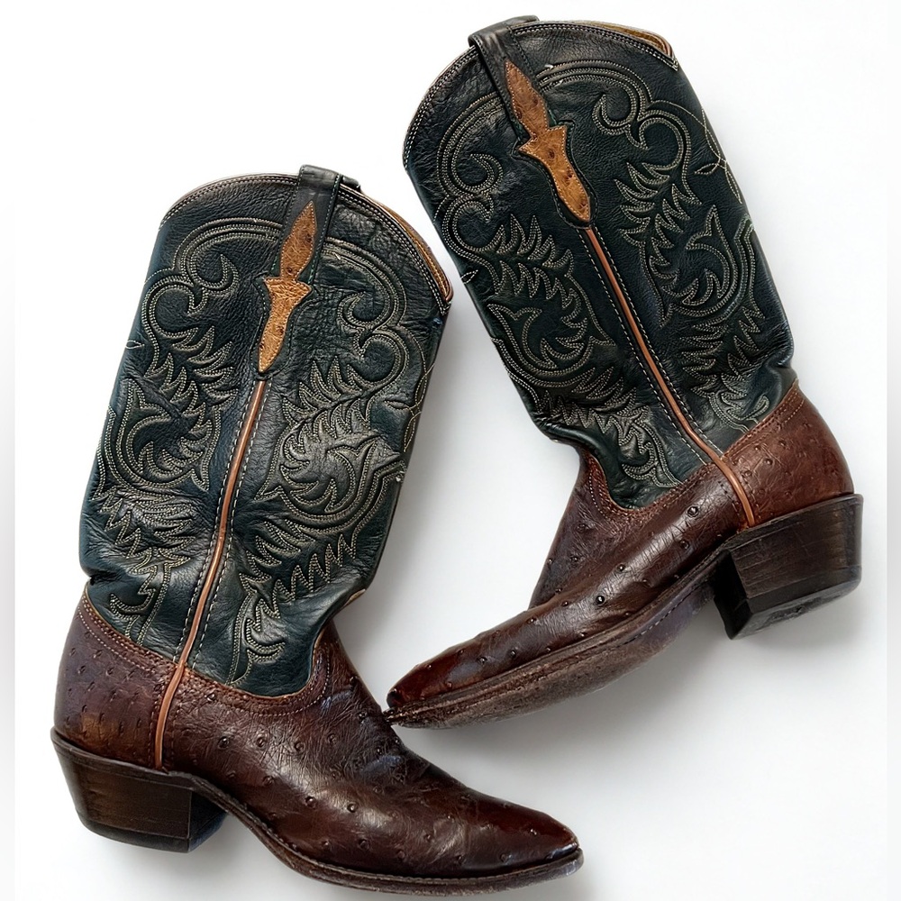 Dan Post Men’s Ostrich Leather Cowboy Boots Size 6.5M Brown/Black Style 95397